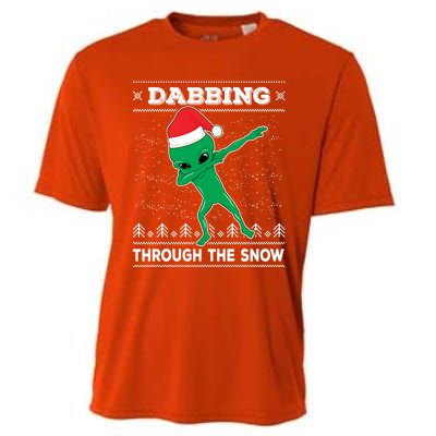 Dabbing Through The Snow Alien Santa Ugly Christmas Sweater Gift Cooling Performance Crew T-Shirt