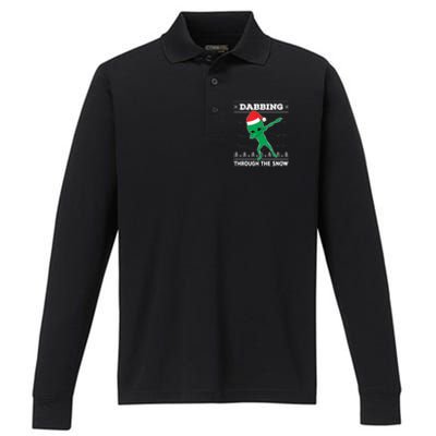 Dabbing Through The Snow Alien Santa Ugly Christmas Sweater Gift Performance Long Sleeve Polo