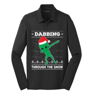 Dabbing Through The Snow Alien Santa Ugly Christmas Sweater Gift Silk Touch Performance Long Sleeve Polo