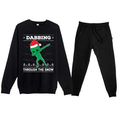 Dabbing Through The Snow Alien Santa Ugly Christmas Sweater Gift Premium Crewneck Sweatsuit Set