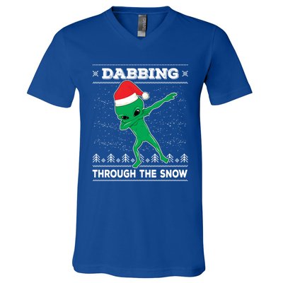 Dabbing Through The Snow Alien Santa Ugly Christmas Sweater Gift V-Neck T-Shirt