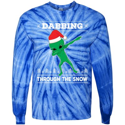 Dabbing Through The Snow Alien Santa Ugly Christmas Sweater Gift Tie-Dye Long Sleeve Shirt