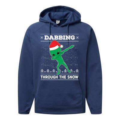 Dabbing Through The Snow Alien Santa Ugly Christmas Sweater Gift Performance Fleece Hoodie