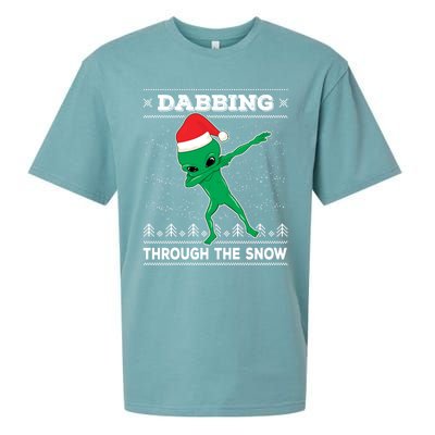 Dabbing Through The Snow Alien Santa Ugly Christmas Sweater Gift Sueded Cloud Jersey T-Shirt