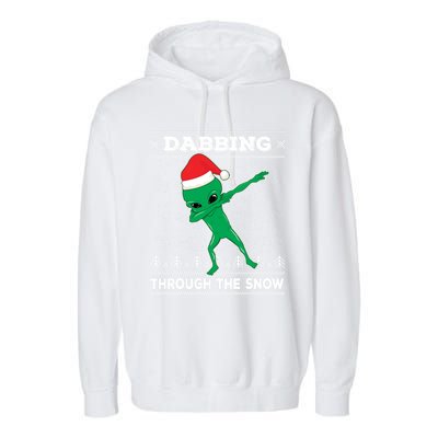 Dabbing Through The Snow Alien Santa Ugly Christmas Sweater Gift Garment-Dyed Fleece Hoodie