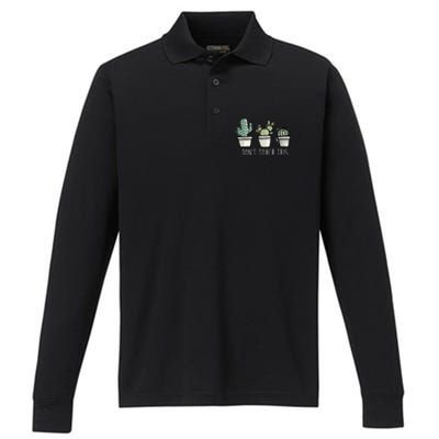 Don't Touch This Funny Cactus Performance Long Sleeve Polo