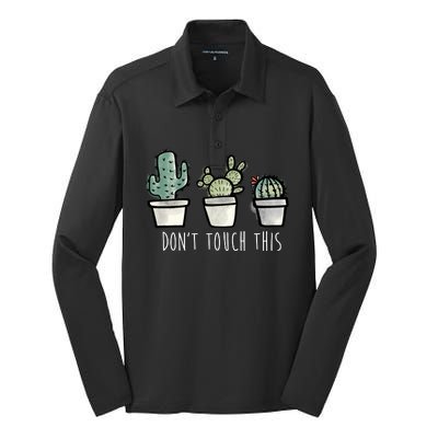 Don't Touch This Funny Cactus Silk Touch Performance Long Sleeve Polo