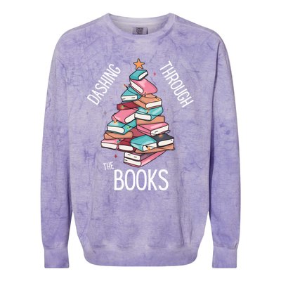 Dashing Through The Books Lover Christmas Tree Xmas Bookish Gift Colorblast Crewneck Sweatshirt