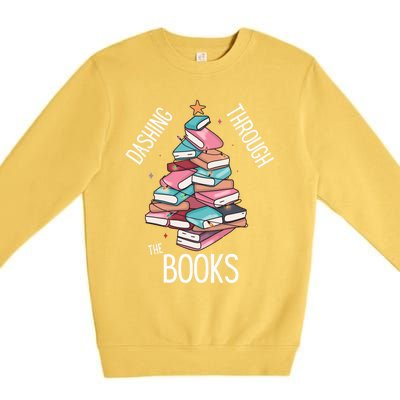 Dashing Through The Books Lover Christmas Tree Xmas Bookish Gift Premium Crewneck Sweatshirt