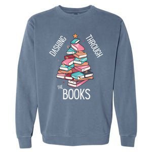 Dashing Through The Books Lover Christmas Tree Xmas Bookish Gift Garment-Dyed Sweatshirt