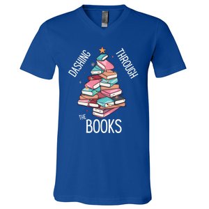 Dashing Through The Books Lover Christmas Tree Xmas Bookish Gift V-Neck T-Shirt