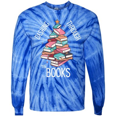 Dashing Through The Books Lover Christmas Tree Xmas Bookish Gift Tie-Dye Long Sleeve Shirt