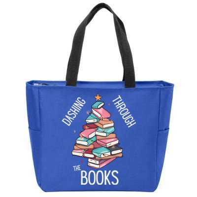 Dashing Through The Books Lover Christmas Tree Xmas Bookish Gift Zip Tote Bag