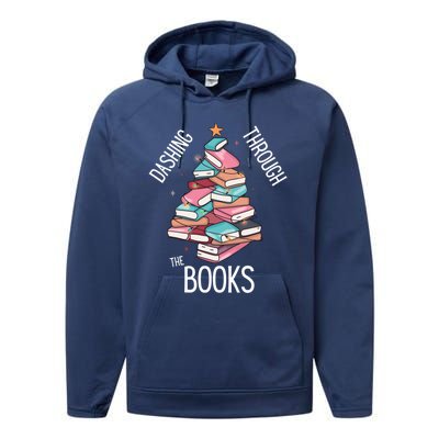 Dashing Through The Books Lover Christmas Tree Xmas Bookish Gift Performance Fleece Hoodie