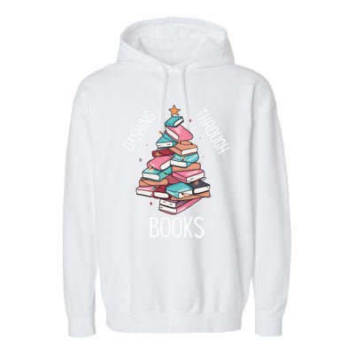 Dashing Through The Books Lover Christmas Tree Xmas Bookish Gift Garment-Dyed Fleece Hoodie