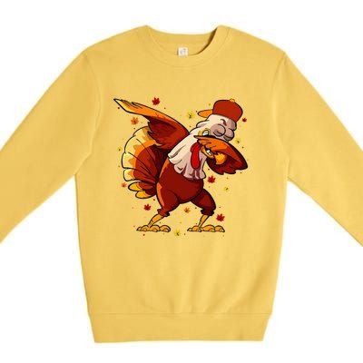 Dabbing Turkey Thanksgiving Day Pilgrim Funny Dab Premium Crewneck Sweatshirt