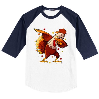 Dabbing Turkey Thanksgiving Day Pilgrim Funny Dab Baseball Sleeve Shirt