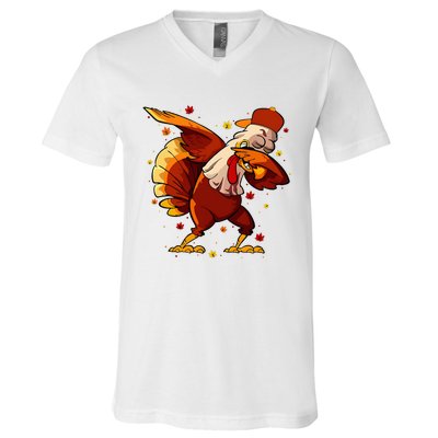 Dabbing Turkey Thanksgiving Day Pilgrim Funny Dab V-Neck T-Shirt