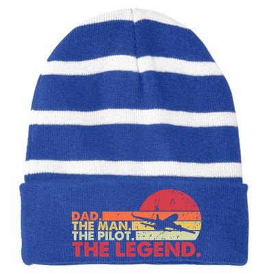 Dad The The Pilot The Legend Aviator Father Gift Striped Beanie with Solid Band