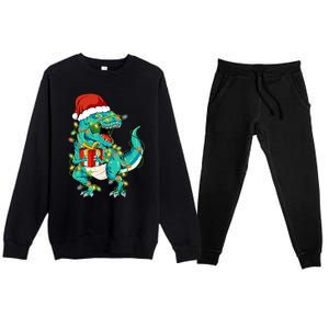 Dinosaur Trex Tree Christmas Sweater Xmas Pet Dino Trex Gift Premium Crewneck Sweatsuit Set