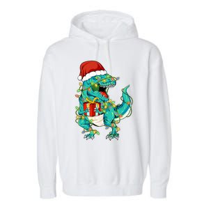 Dinosaur Trex Tree Christmas Sweater Xmas Pet Dino Trex Gift Garment-Dyed Fleece Hoodie