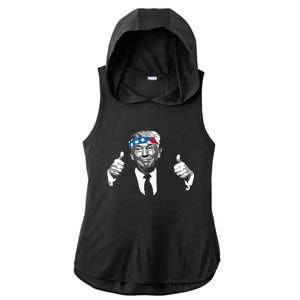 Donald Trump Thumbs Up American Flag Bandana Ladies PosiCharge Tri-Blend Wicking Draft Hoodie Tank