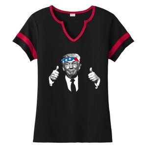 Donald Trump Thumbs Up American Flag Bandana Ladies Halftime Notch Neck Tee