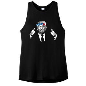 Donald Trump Thumbs Up American Flag Bandana Ladies PosiCharge Tri-Blend Wicking Tank