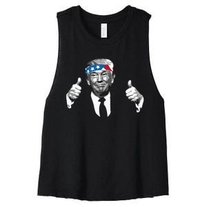 Donald Trump Thumbs Up American Flag Bandana Women's Racerback Cropped Tank