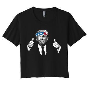 Donald Trump Thumbs Up American Flag Bandana Women's Crop Top Tee