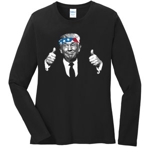 Donald Trump Thumbs Up American Flag Bandana Ladies Long Sleeve Shirt