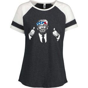 Donald Trump Thumbs Up American Flag Bandana Enza Ladies Jersey Colorblock Tee