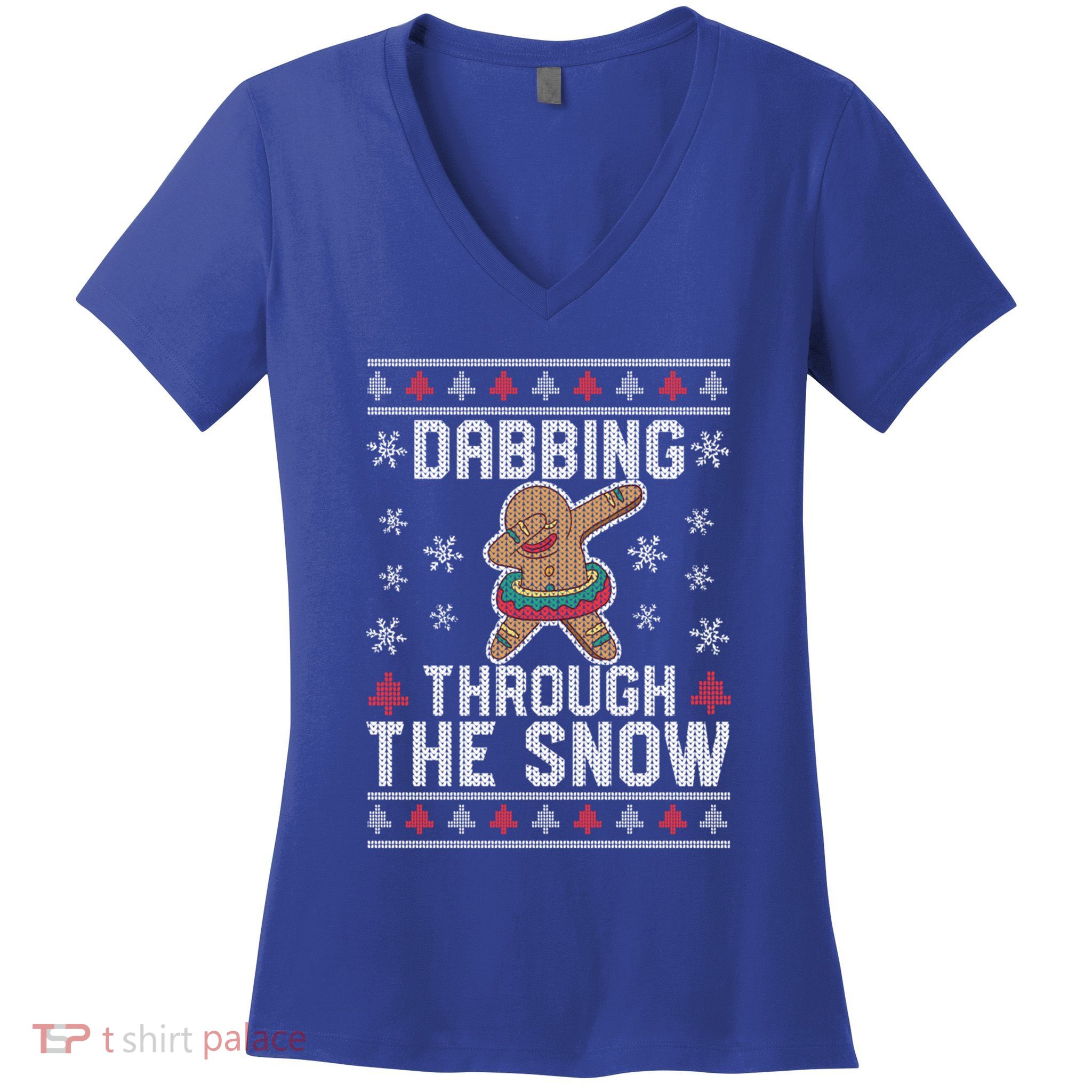 Dabbing Through The Snow Gingerbread Christmas Dab Dance Funny Gift Women's V-Neck T-Shirt