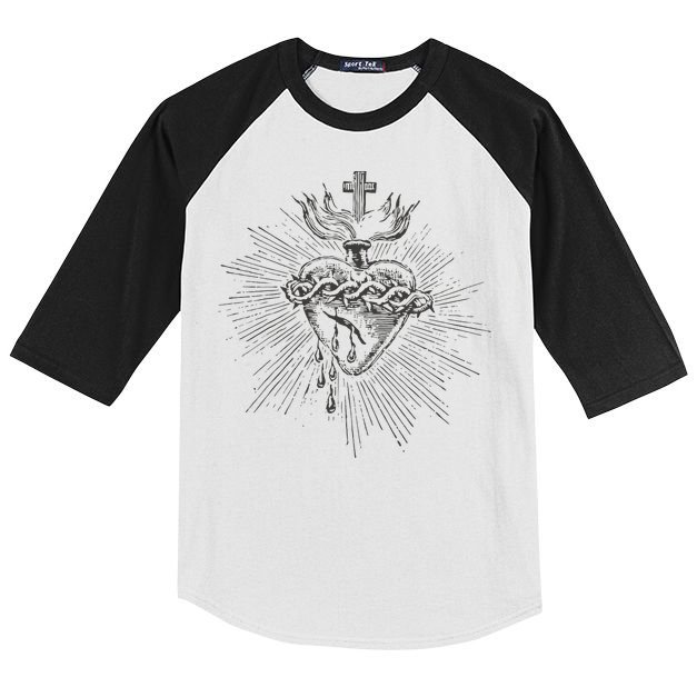 Devotion To The Sacred Heart Of Jesus Vintage Catholic Art Kids Colorblock Raglan Jersey