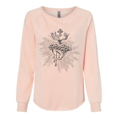 Devotion To The Sacred Heart Of Jesus Vintage Catholic Art Womens California Wash Sweatshirt