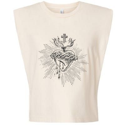 Devotion To The Sacred Heart Of Jesus Vintage Catholic Art Garment-Dyed Women's Muscle Tee