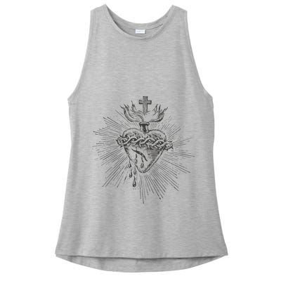 Devotion To The Sacred Heart Of Jesus Vintage Catholic Art Ladies PosiCharge Tri-Blend Wicking Tank