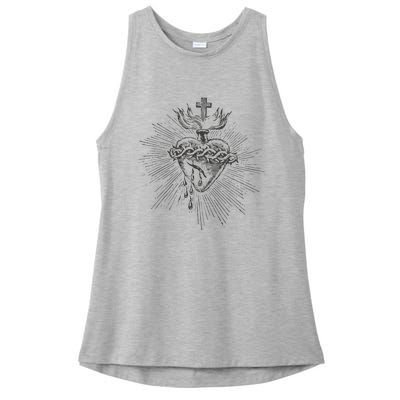 Devotion To The Sacred Heart Of Jesus Vintage Catholic Art Ladies PosiCharge Tri-Blend Wicking Tank