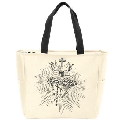 Devotion To The Sacred Heart Of Jesus Vintage Catholic Art Zip Tote Bag
