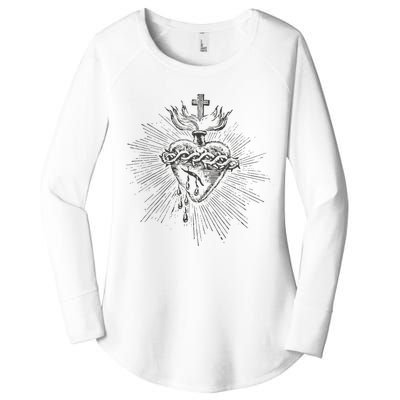 Devotion To The Sacred Heart Of Jesus Vintage Catholic Art Women's Perfect Tri Tunic Long Sleeve Shirt