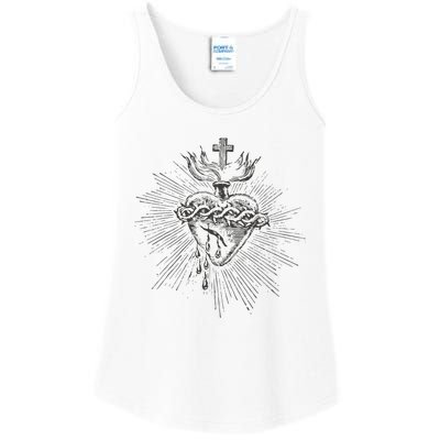 Devotion To The Sacred Heart Of Jesus Vintage Catholic Art Ladies Essential Tank