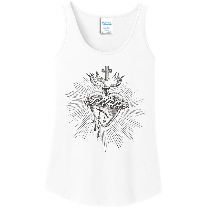 Devotion To The Sacred Heart Of Jesus Vintage Catholic Art Ladies Essential Tank