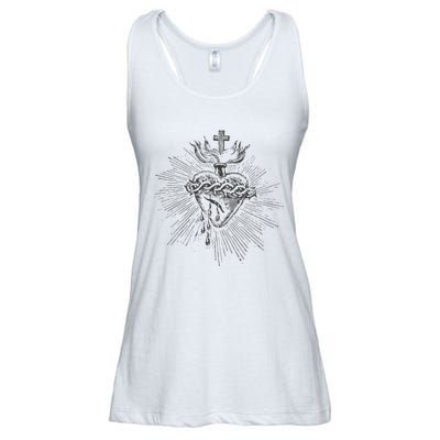 Devotion To The Sacred Heart Of Jesus Vintage Catholic Art Ladies Essential Flowy Tank