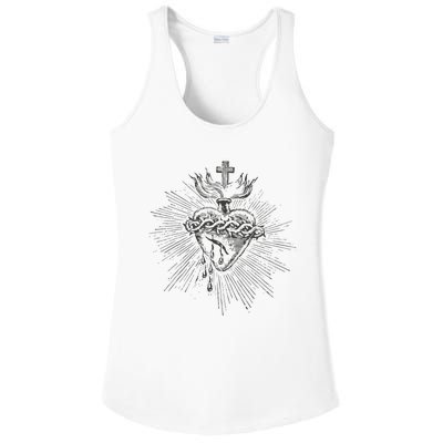 Devotion To The Sacred Heart Of Jesus Vintage Catholic Art Ladies PosiCharge Competitor Racerback Tank