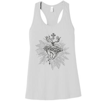 Devotion To The Sacred Heart Of Jesus Vintage Catholic Art Women's Racerback Tank