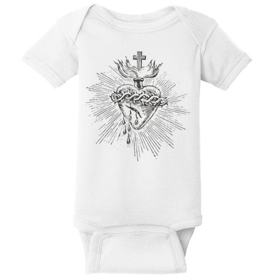 Devotion To The Sacred Heart Of Jesus Vintage Catholic Art Baby Bodysuit