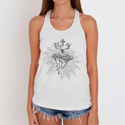 Devotion To The Sacred Heart Of Jesus Vintage Catholic Art Women's Knotted Racerback Tank