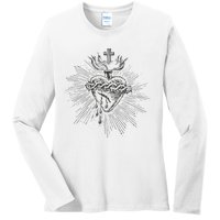 Devotion To The Sacred Heart Of Jesus Vintage Catholic Art Ladies Long Sleeve Shirt