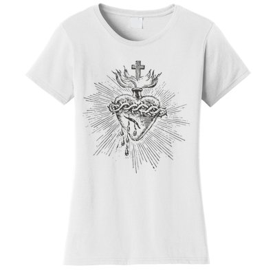 Devotion To The Sacred Heart Of Jesus Vintage Catholic Art Women's T-Shirt