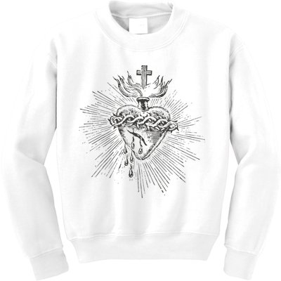 Devotion To The Sacred Heart Of Jesus Vintage Catholic Art Kids Sweatshirt